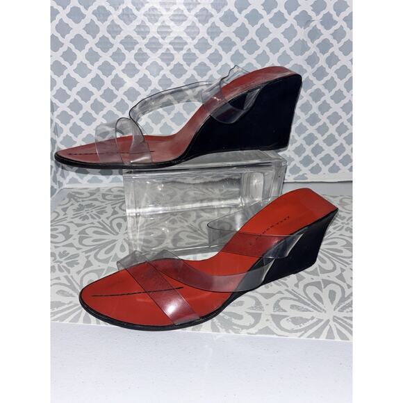 RARE Zara SS2017 Clear Red Black Wedge Heel Sandal Womens 40 US 9 GUC Vintage - Picture 5 of 11